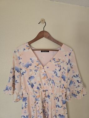 Simplee Apparel Pink Floral Dresswith Blue Accents